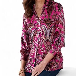 NWT Soft Surroundings Pink Paisley Bellarosa Velvet Burnout Tunic Button Up S